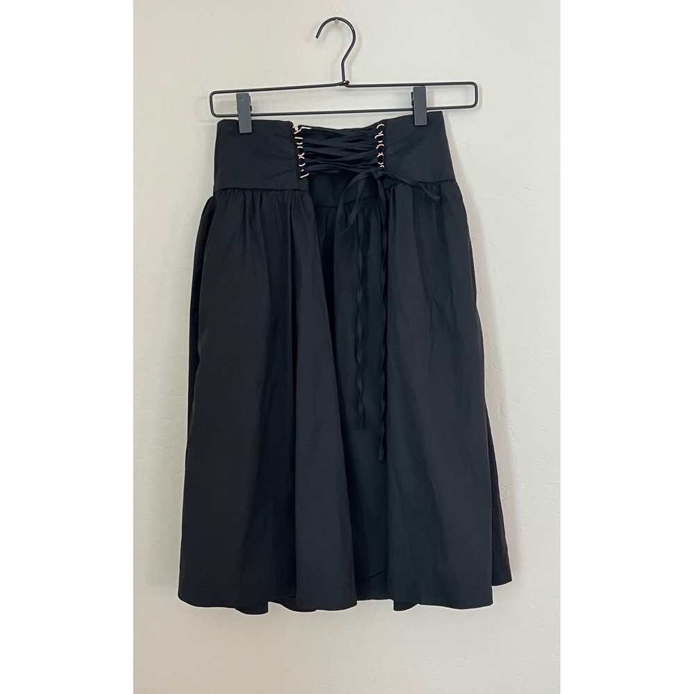 Express Black Midi Skirt with Lace-Up Waist
